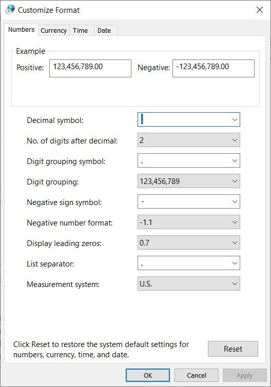 Cửa sổ Customize format khi chọn Additional setting…